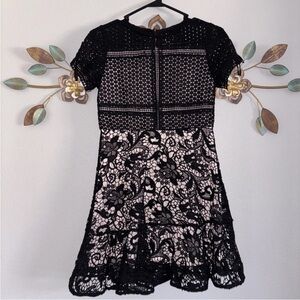 Gb Girls Black Lace Cream Lining Short Sleeve Dress Size 14